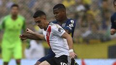 Borr&eacute; y Barrios en un partido entre River Plate y Boca Juniors