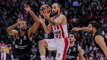 ATHENS, GREECE - NOVEMBER 22:  Vassilis Spanoulis, #7 of Olympiacos Piraeus in action during the 2018/2019 Turkish Airlines EuroLeague Regular Season Round 9 game between Olympiacos Piraeus and Real Madrid at Peace and Friendship Stadium on November 22, 2018 in Athens, Greece.  (Photo by Panagiotis Moschandreou/EB via Getty Images)
 PUBLICADA 23/11/18 NA MA40 4COL