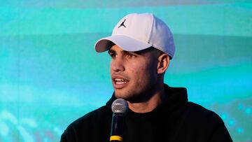 El tenista español Carlos Alcaraz habla hoy durante una rueda de prensa previo al juego de exhibición Tennisfest, en Ciudad de México (México).