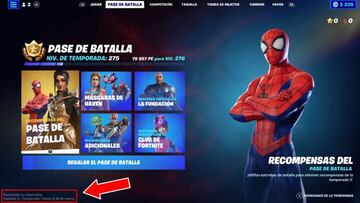 En la pesta&ntilde;a &quot;Pase de Batalla&quot; del men&uacute; de Fortnite Battle Royale, se nos indica que la Temporada 1 terminar&aacute; el 19 de marzo de 2022