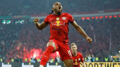 Leipzig's French forward Christopher Nkunku celebrates scoring during the German Cup (DFB Pokal) final football match RB Leipzig v Eintracht Frankfurt in Berlin, Germany, on June 3, 2023. (Photo by Odd ANDERSEN / AFP) / DFB REGULATIONS PROHIBIT ANY USE OF PHOTOGRAPHS AS IMAGE SEQUENCES AND QUASI-VIDEO.