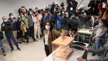 Madrid regional government leader and Popular Party's (PP) candidate Isabel Diaz Ayuso casts her vote during Madrid's Regional elections, in Madrid, Spain, May 4, 2021. REUTERS/Susana Vera