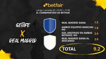 Getafe CF vs. Real Madrid CF: Combipartido de Betfair a cuota 9.2