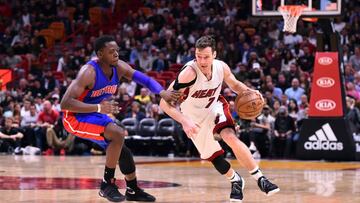 Jan 28, 2017; Miami, FL, USA; Miami Heat guard Goran Dragic (7) drives to the basket defended by Detroit Pistons guard Reggie Jackson (1) during the second half at American Airlines Arena. The Heat won 116-103. Mandatory Credit: Steve Mitchell-USA TODAY Sports