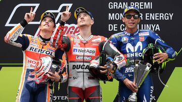 Marc M&aacute;rquez, Jorge Lorenzo, Valentino Rossi.