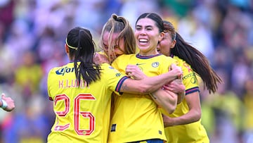 Kiana Palacios celebrates her goal 1-0 of America during the Semi-Finals second leg match between America and Guadalajara as part of the Torneo Clausura 2025, Liga MX Femenil at Ciudad de los Deportes Stadium on May 04, 2025 in Mexico City, Mexico.