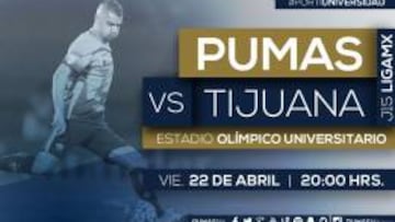 Pumas cambia horario: enfrentará a Tijuana el viernes por la noche