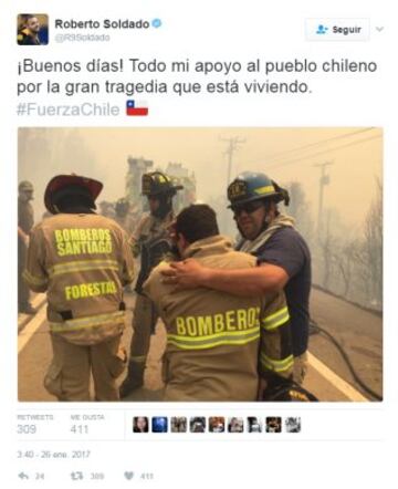 Las muestras de apoyo a Chile por la tragedia traspasó fronteras. El delantero español Roberto Soldado manifestó su apoyo a nuestro país.