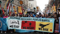 A Native American protest against Columbus Day.