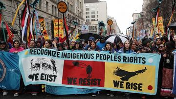 A Native American protest against Columbus Day.