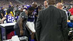 Adrian Peterson, running back de Minnesota Vikings, puede haber evitado una grave lesión en su rodilla derecha.