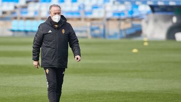Juan Ignacio Martínez, durante el entrenamiento de esta mañana en La Romareda.