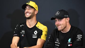 Daniel Ricciardo (Renault) y Valtteri Bottas (Mercedes), en Mónaco. F1 2019.
