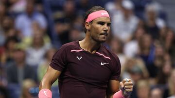 NEW YORK, NEW YORK - SEPTEMBER 03: Rafael Nadal of Spain reacts to a point against Richard Gasquet of France during their Men's Singles Third Round match on Day Six of the 2022 US Open at USTA Billie Jean King National Tennis Center on September 03, 2022 in the Flushing neighborhood of the Queens borough of New York City.   Jamie Squire/Getty Images/AFP
== FOR NEWSPAPERS, INTERNET, TELCOS & TELEVISION USE ONLY ==