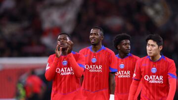 Soccer Football - UEFA Champions League - Bayer Leverkusen v Paris St Germain - BayArena, Leverkusen, Germany - October 21, 2025 Paris St Germain's Willian Pacho celebrates after the match REUTERS/Thilo Schmuelgen