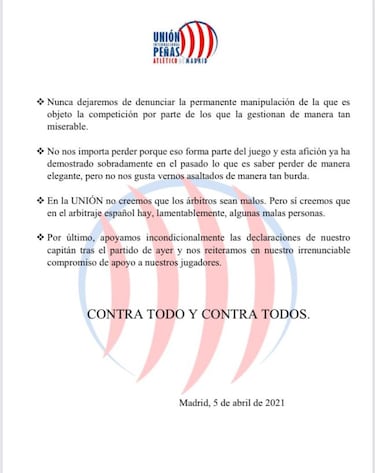 Las peñas del Atleti contra Gil Manzano