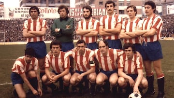 09-01-25. ALINEACIÓN DEL SPORTING QUE GANÓ EN OVIEDO EL 29 DE MAYO DE 1977 POR 1-2, LOGRANDO EL TÍTULO DE LIGA Y EL ASCENSO A FALTA DE UNA JORNADA. DE PIE, DE IZDA. A DCHA, DE ARRIBA ABAJO: DORIA, CASTRO, REDONDO, JOAQUÍN, NÚÑEZ, JOSE MANUEL; CIRIACO, MORÁN, QUINI, VALDÉS Y FERRERO.