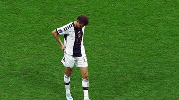 Soccer Football - FIFA World Cup Qatar 2022 - Group E - Costa Rica v Germany - Al Bayt Stadium, Al Khor, Qatar - December 2, 2022 Germany's Thomas Muller looks dejected after the match as Germany are eliminated from the World Cup REUTERS/Molly Darlington