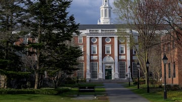 FILE PHOTO: A view of the Business School campus of Harvard University in Cambridge, Massachusetts, U.S., April 15, 2025. REUTERS/Faith Ninivaggi/File Photo