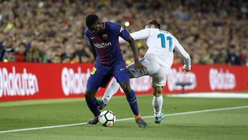 La falta de Gareth Bale a Umtiti en el Clásico.