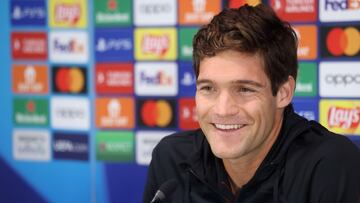 Milan (Italy), 03/10/2022.- Barcelona'Äôs Marco Alonso attends a press conference in Milan, Italy, 03 October 2022. Inter Milan will face FC Barcelona in a UEFA Champions League Group stage soccer match on 04 October 2022. (Liga de Campeones, Italia) EFE/EPA/MATTEO BAZZI
