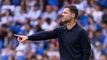 Real Madrid's Spanish coach Xabi Alonso gestures on the touchline during the Spanish league football match between Real Sociedad and Real Madrid CF at Anoeta Stadium in San Sebastian on September 13, 2025. (Photo by ANDER GILLENEA / AFP)