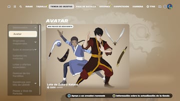 fortnite evento avatar skins zuko katara toph