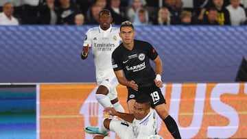 Santos Borré, durante la Supercopa de Europa entre el Real Madrid y el Eintracht.