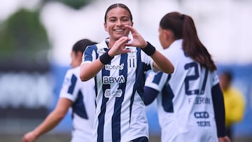 Alice Soto celebrates her goal 1-1 of Monterrey during the 10th round match between Cruz Azul and Monterrey as part of the Torneo Clausura 2025, Liga MX Femenil at La Noria Stadium on March 03, 2025 in Mexico City, Mexico.