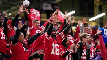 Feb 5, 2024; Las Vegas, NV, USA; San Francisco 49ers fans cheer during Super Bowl LVIII Opening Night at Allegiant Stadium. Mandatory Credit: Lucas Peltier-USA TODAY Sports