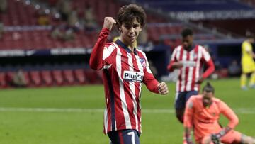 MADRID, SPAIN - NOVEMBER 07: Joao Felix of Atletico de Madrid celebrates after scoring his sides fourth goal during the La Liga Santader match between Atletico de Madrid and Cadiz CF at Estadio Wanda Metropolitano on November 07, 2020 in Madrid, Spain. Sporting stadiums in Spain remain under strict restrictions due to the Coronavirus Pandemic as Government social distancing laws prohibit fans inside venues resulting in games being played behind closed doors. (Photo by Gonzalo Arroyo Moreno/Getty Images)