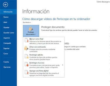Cómo añadir contraseña y cifrar tus archivos de Office