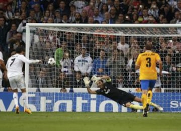 Partido de la Champions League, grupo B. Real Madrid-Juventus. 2-1. Cristiano Ronaldo anota el segundo gol de penalti.