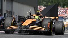 Lando Norris (McLaren MCL38) tras el accidente con Max Verstappen (Red Bull) en Spielberg, Austria. F1 2024.