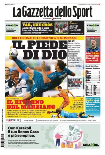 Portada de 'La Gazzetta dello Sport' del 2 de noviembre de 2020.