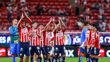 Players of Guadalajara during the 10th round match between Guadalajara and Necaxa as part of the Liga BBVA MX, Torneo Apertura 2025 at Akron Stadium, on September 23, 2025 in Guadalajara, Jalisco, Mexico.