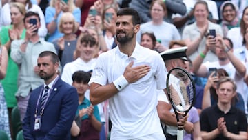 Tennis - Wimbledon - All England Lawn Tennis and Croquet Club, London, Britain - July 5, 2025 Serbia's Novak Djokovic celebrates after winning his third round match against Serbia's Miomir Kecmanovic REUTERS/Toby Melville