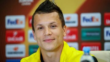 Yevhen Konoplyanka during a pre-match press conference.