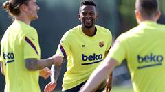 Nelson Semedo, en un entrenamiento del Bar&ccedil;a.