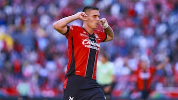 Uros Durdevic celebrates his goal 2-1 of Atlas during the 11th round match between Atlas and Necaxa as part of the Liga BBVA MX, Torneo Apertura 2025 at Jalisco Stadium, on September 27, 2025 in Guadalajara, Jalisco, Mexico.