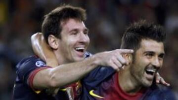 Villa, junto a Messi, durante un partido de Liga de Campeones.