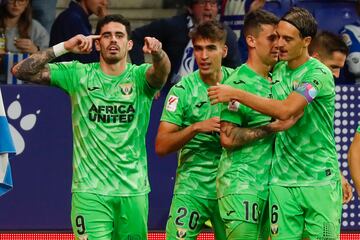 Los jugadores del Leganés festejan el gol con el que ganaron al Espanyol por 0-1, una de las nueve victorias visitantes este curso. 