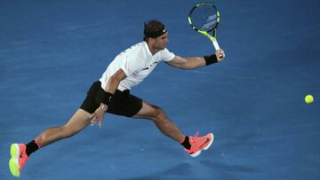 Tennis - Australian Open - Melbourne Park, Melbourne, Australia - 29/1/17 Spain's Rafael Nadal hits a shot during his Men's singles final match against Switzerland's Roger Federer. REUTERS/Jason Reed