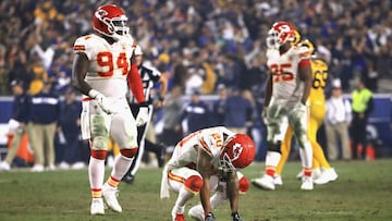 LOS ANGELES, CA - NOVEMBER 19: Steven Nelson #20 of the Kansas City Chiefs reacts after Gerald Everett #81 of the Los Angeles Rams (not pictured) scored a 40-yard touchdown during the fourth quarter of the game to make it 54-51 over the Kansas City Chiefs at Los Angeles Memorial Coliseum on November 19, 2018 in Los Angeles, California.   Sean M. Haffey/Getty Images/AFP
 == FOR NEWSPAPERS, INTERNET, TELCOS &amp; TELEVISION USE ONLY ==