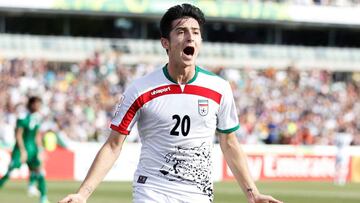 FILE PHOTO: Iran&#039;s Sardar Azmoun celebrates his goal during their Asian Cup quarter-final soccer match against Iraq at the Canberra stadium in Canberra January 23, 2015.  REUTERS/Tim Wimborne/File Photo