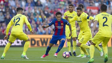 Neymar jug&oacute; con soltura ante el Villarreal, que en ocasiones lleg&oacute; a acumular hasta cinco jugadores para taparle.