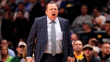 DENVER, CO - APRIL 05: Head coach Tom Thibodeau of the Minnesota Timberwolves watches as his team plays the Denver Nuggets at the Pepsi Center on April 5, 2018 in Denver, Colorado. NOTE TO USER: User expressly acknowledges and agrees that, by downloading and or using this photograph, User is consenting to the terms and conditions of the Getty Images License Agreement.   Matthew Stockman/Getty Images/AFP
 == FOR NEWSPAPERS, INTERNET, TELCOS &amp; TELEVISION USE ONLY ==