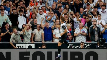 Dani Gómez celebra el gol conseguido ante el Girona.