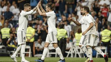 Gareth Bale (Real Madrid)  celebrates his goal which made it (2,0)   La Liga match between Real Madrid vs Getafe CF at the Santiago Bernabeu stadium in Madrid, Spain, August 19, 2018 .