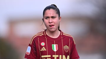 SASSUOLO, ITALY - FEBRUARY 15: Giulia Dragoni of Roma during the Women Coppa Italia match between Sassuolo and AS Roma at Enzo Ricci Stadium on February 15, 2025 in Sassuolo, Italy. (Photo by AS Roma/AS Roma via Getty Images)